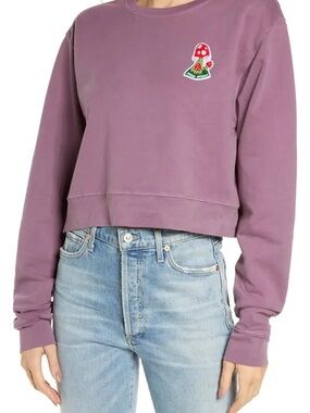 Parks Project Purple Cropped Crewneck Sweatshirt with Mushroom Patch